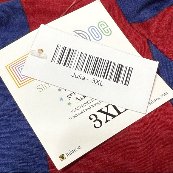 LuLaRoe Julia Red Blue Diagonal Striped Midi Dress Size 3XL NWT - Picture 6 of 7